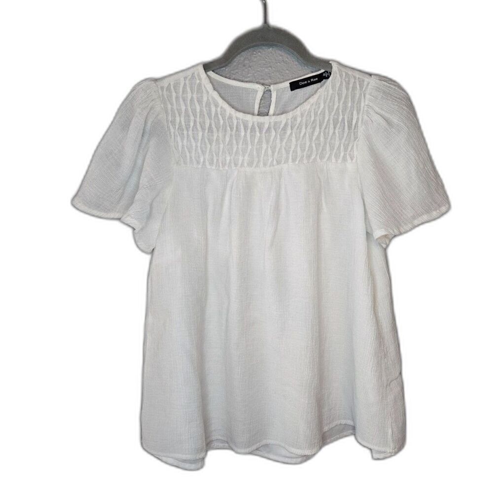 Doe & Rae Women's White Crepe Short Sleeve Top Size Small